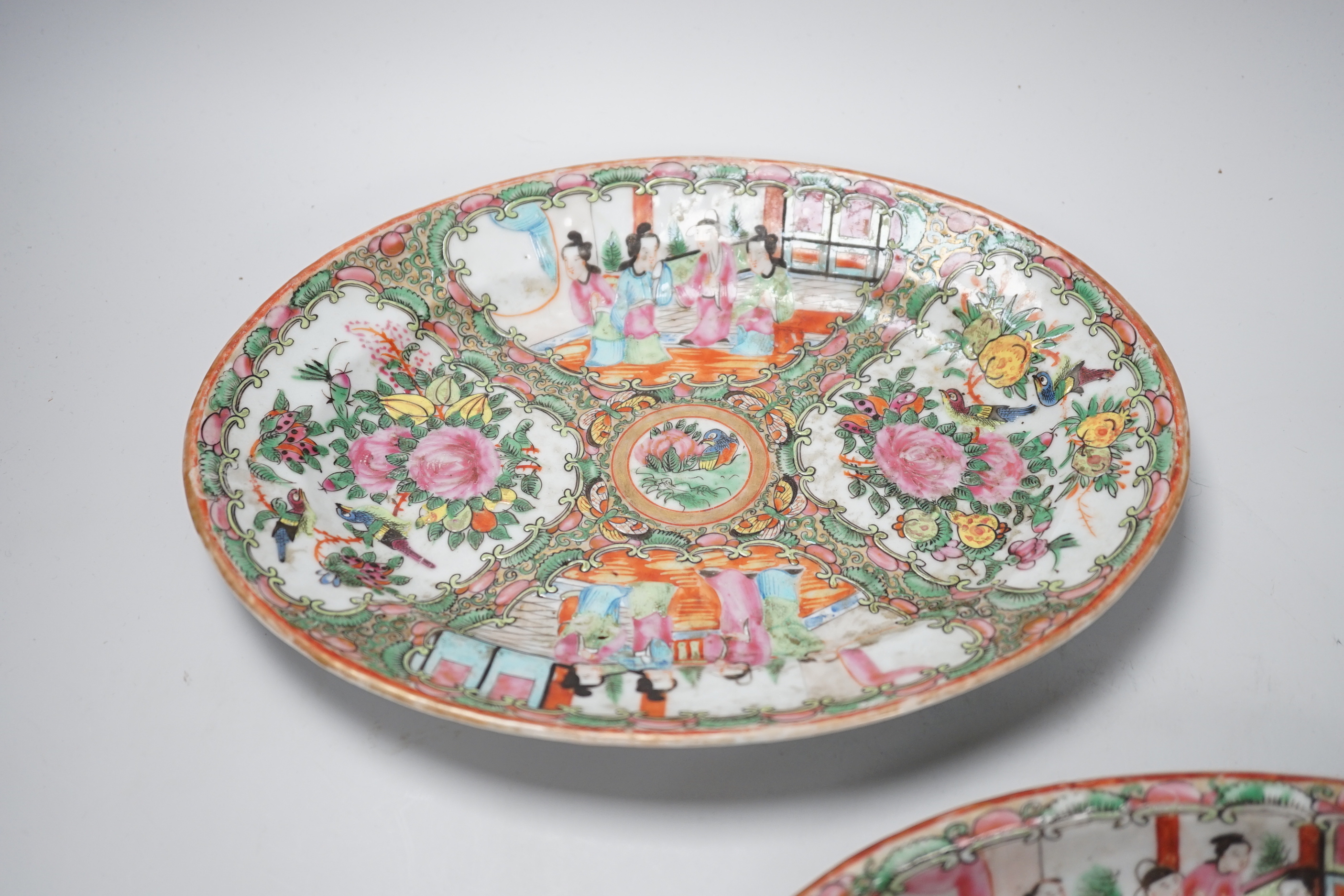 Two 19th century Chinese Canton export famille rose dishes, widest 28cm